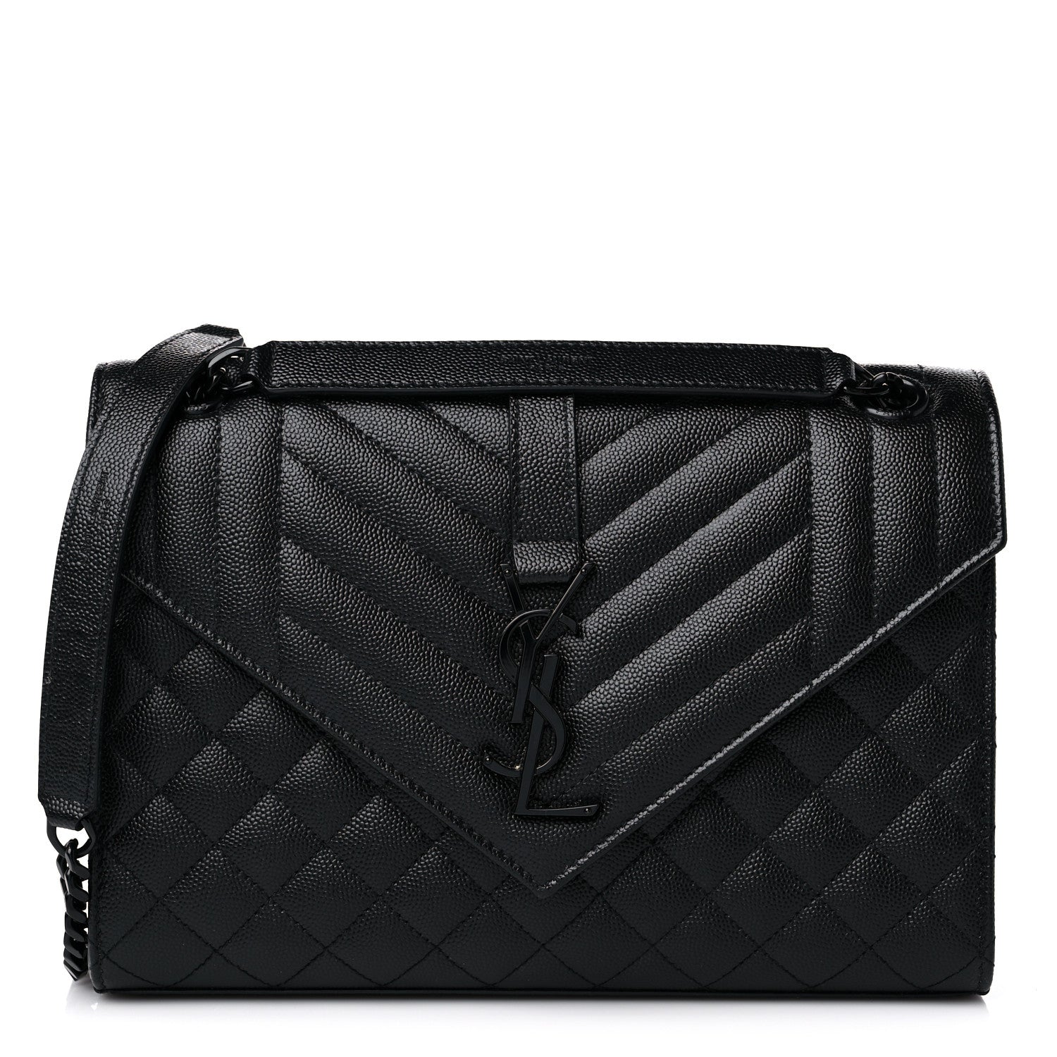 Saint Laurent Grain De Poudre Textured Mixed Matelasse Triquilt Medium Monogram Satchel Black 1 of 13
