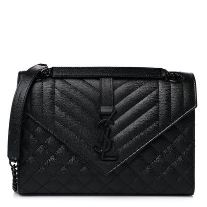 Saint Laurent Grain De Poudre Textured Mixed Matelasse Triquilt Medium Monogram Satchel Black 1 of 13