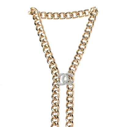 Chanel Chain Link Crystal CC Dog Tag Charm Necklace Gold 2 of 4