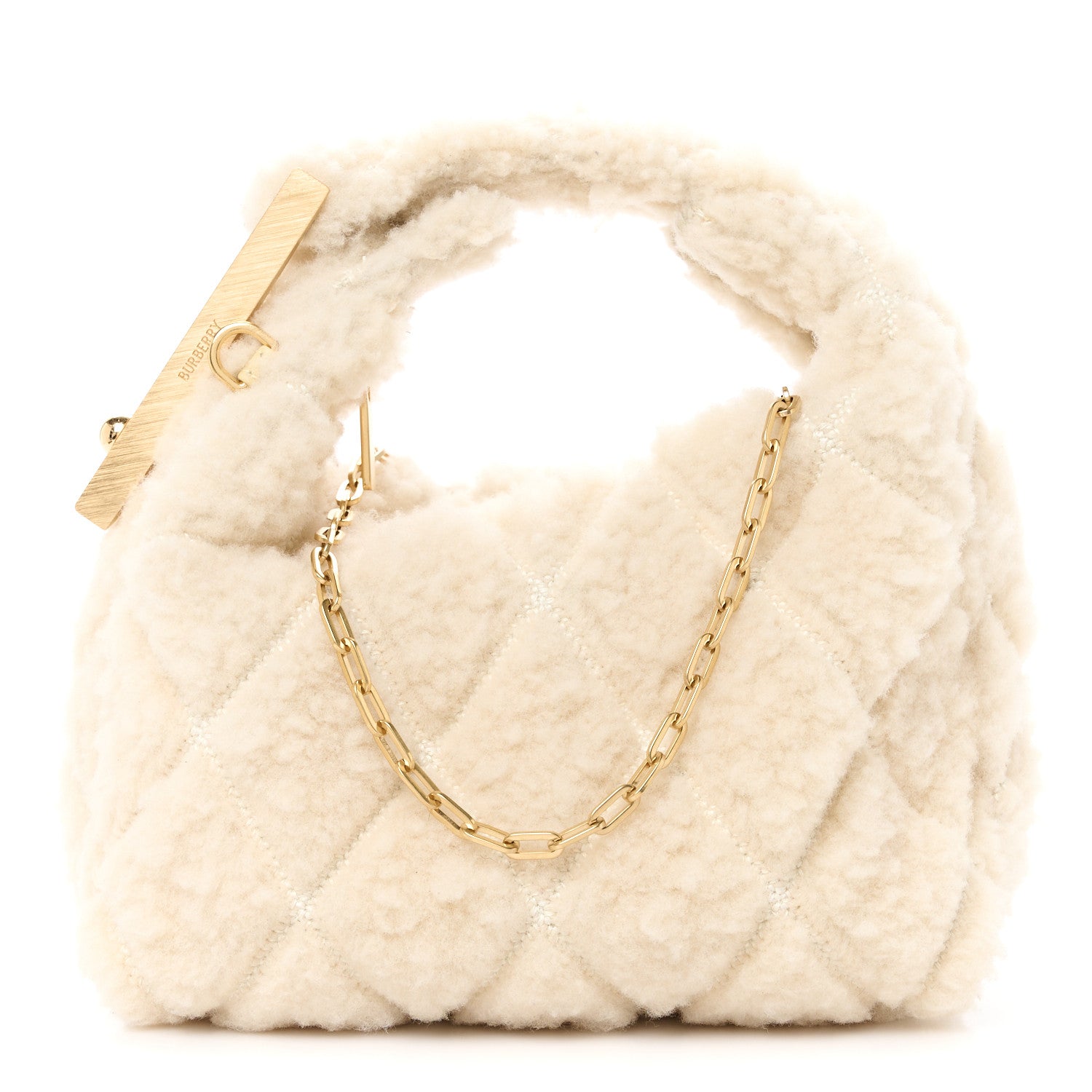 Burberry Shearling Peg Micro Duffle Bag Ecru 1 of 13