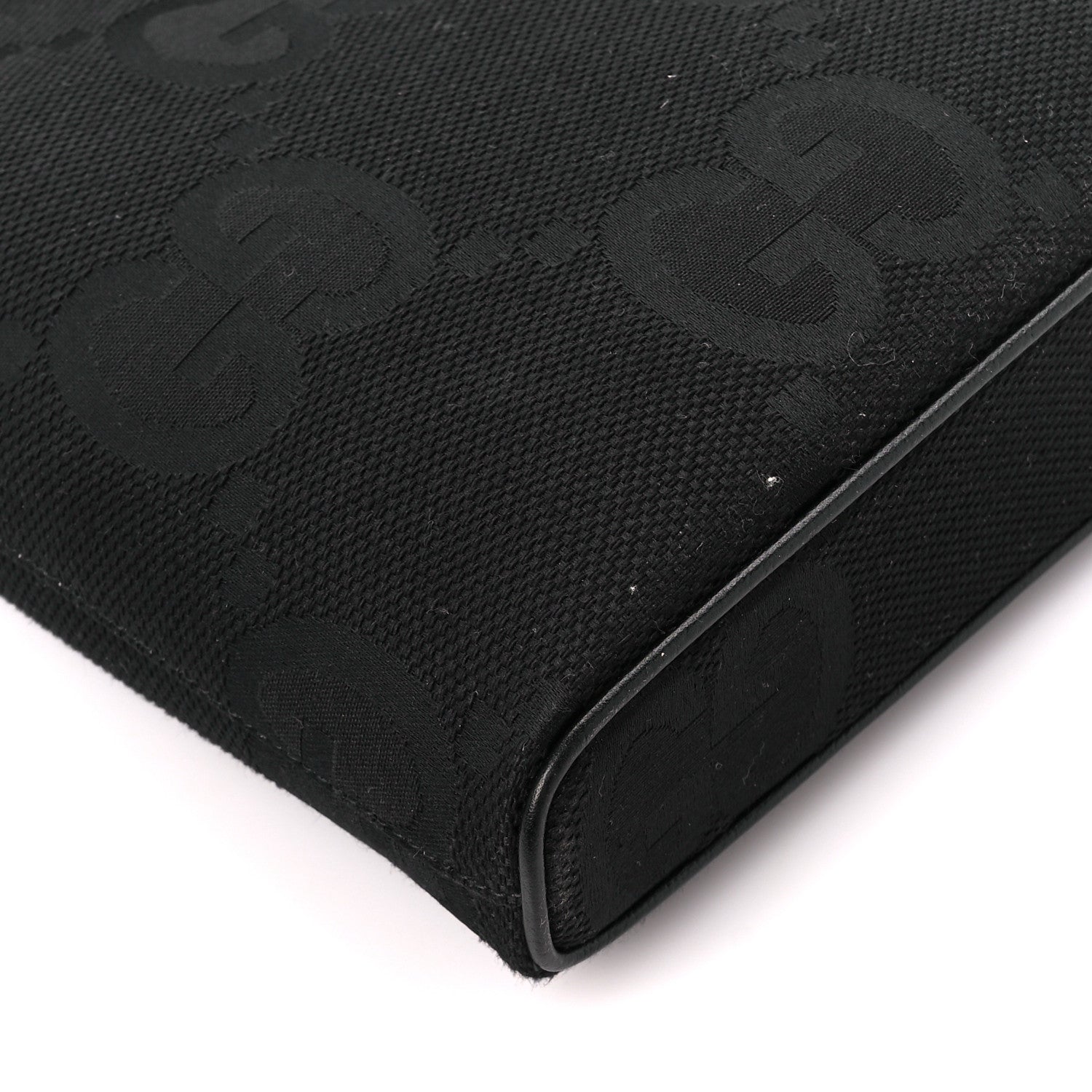 Gucci Monogram Jumbo GG Textured Dollar Calfskin Wristlet Messenger Bag Black 9 of 10