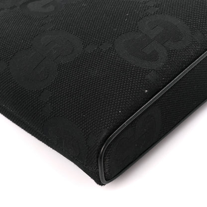Gucci Monogram Jumbo GG Textured Dollar Calfskin Wristlet Messenger Bag Black 9 of 10