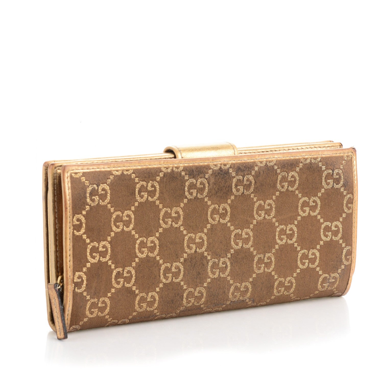 Gucci Satin Monogram Abbey Continental Wallet Gold 3 of 8