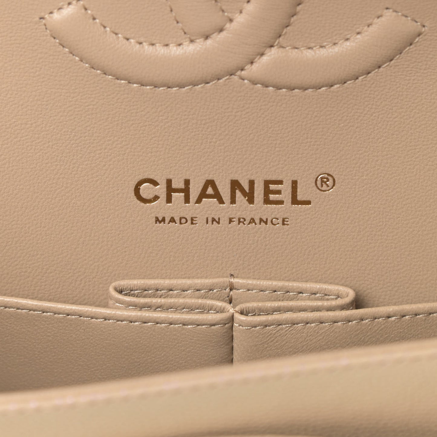 Iridescent Caviar Quilted Medium Double Flap Dark Beige