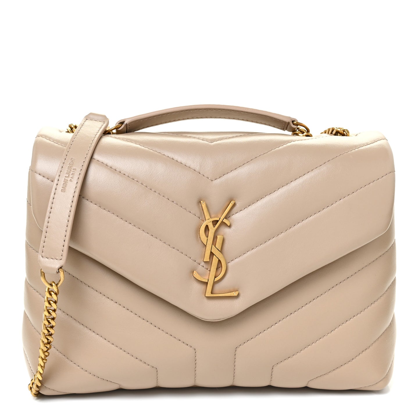Calfskin Y Quilted Monogram Small Loulou Chain Satchel Dark Beige