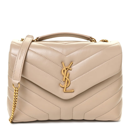 Saint Laurent Calfskin Y Quilted Monogram Small Loulou Chain Satchel Dark Beige 1 of 14