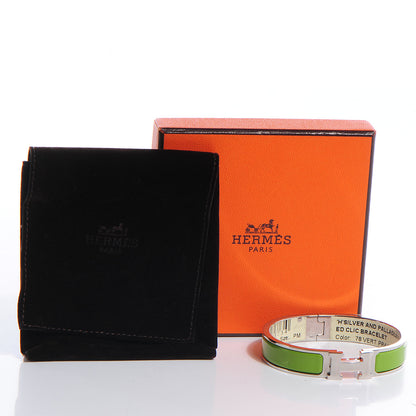 Hermes Silver and Palladium Narrow Clic Clac H Bracelet PM Vert Prairie 5 of 5