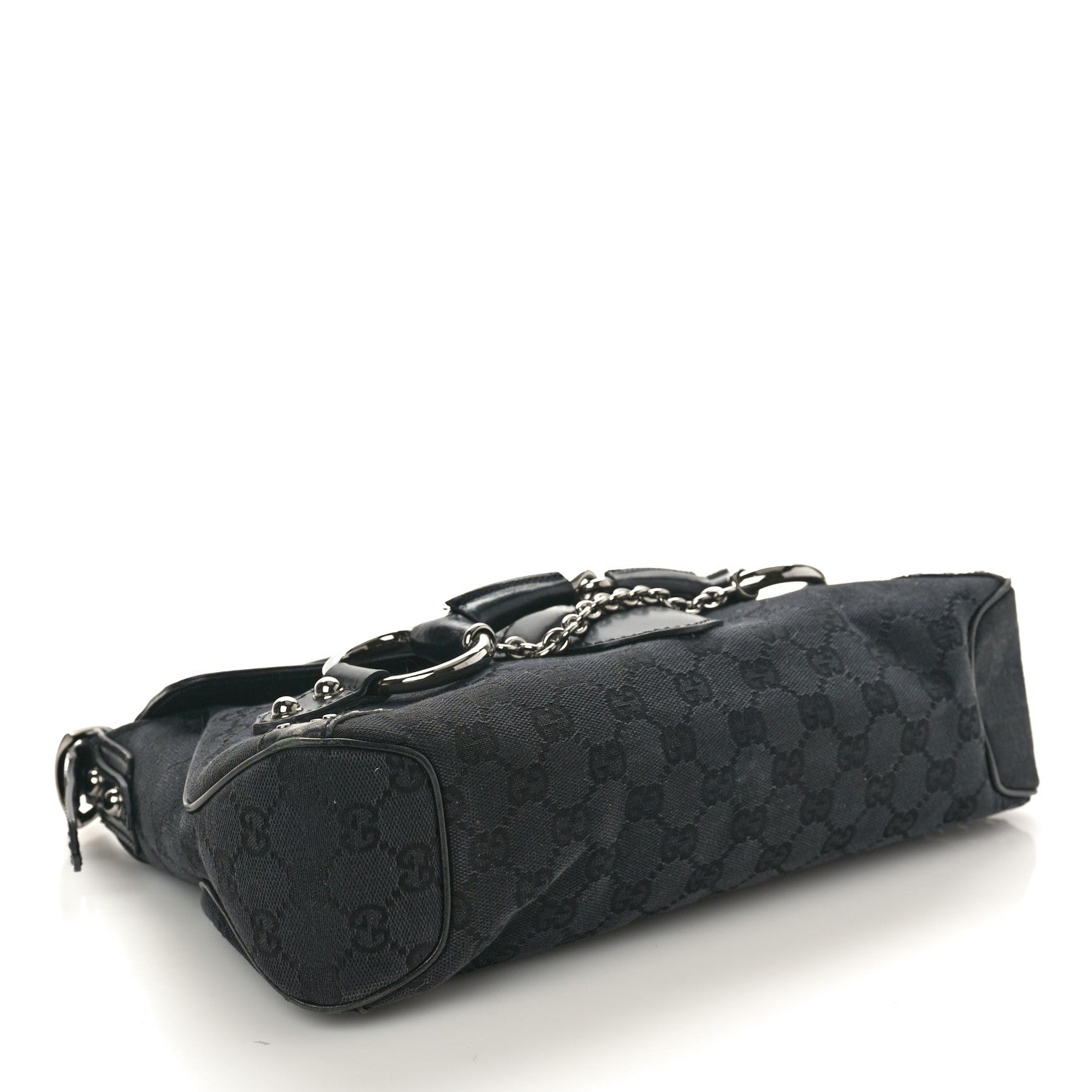 Gucci Monogram Horsebit Chain Studded Flap Shoulder Bag Black 4 of 16