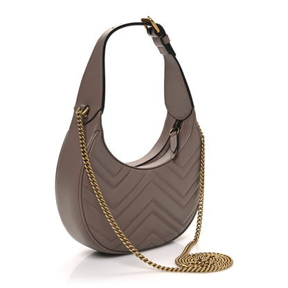 Gucci Calfskin Matelasse Chevron Mini GG Marmont Half Moon Hobo Porcelain Rose 3 of 10