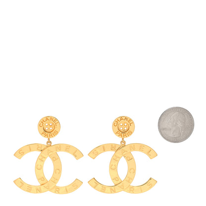 Chanel Metal Large Paris Button Earrings Gold 2 of 5
