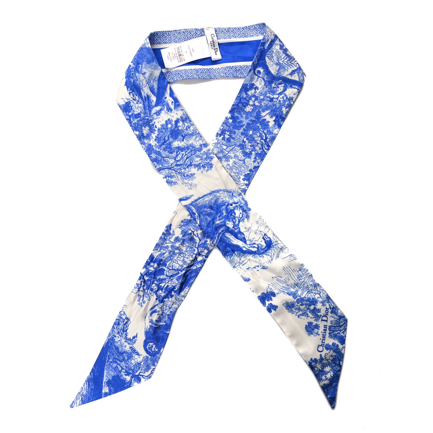 Christian Dior Silk Toile De Jouy Mitzah Scarf Blue 1 of 3
