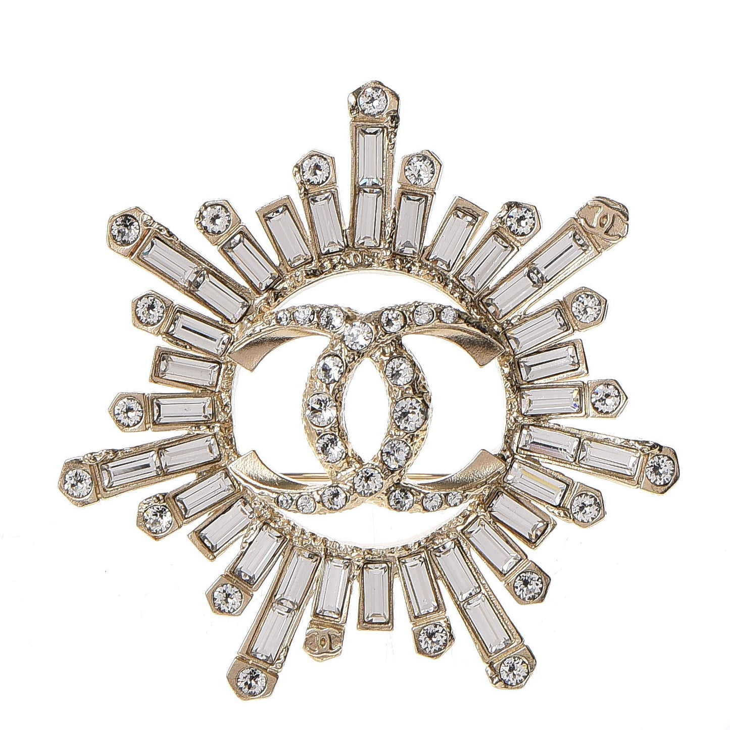 Crystal Baguette CC Brooch Light Gold