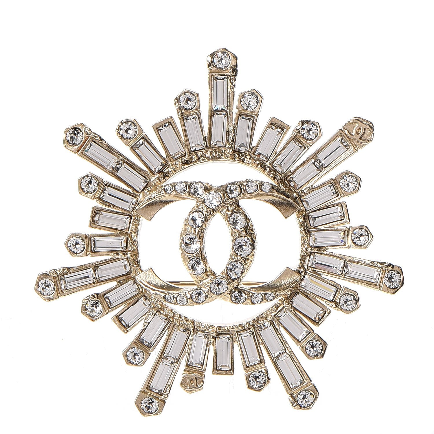 Chanel Crystal Baguette CC Brooch Light Gold 1 of 5