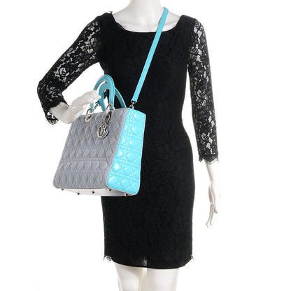 Christian Dior Lambskin Cannage Large Lady Dior Grey Turquoise 2 of 8