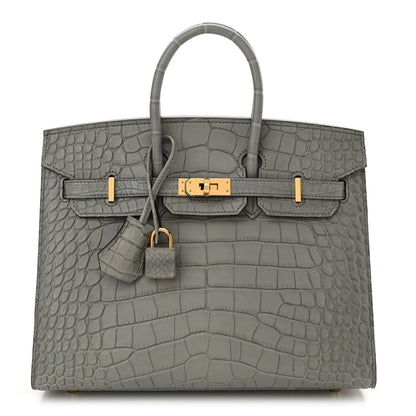 Hermes Matte Alligator Birkin Sellier 25 Gris Ciment 1 of 14