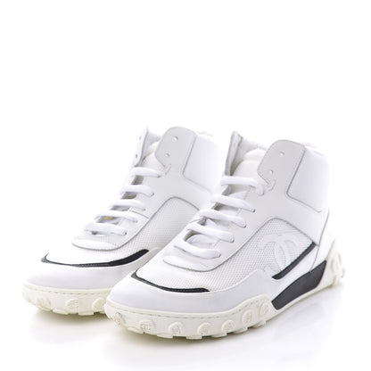 Chanel Calfskin Mesh Lycra Womens Logo High Top Sneakers 39 White 3 of 8