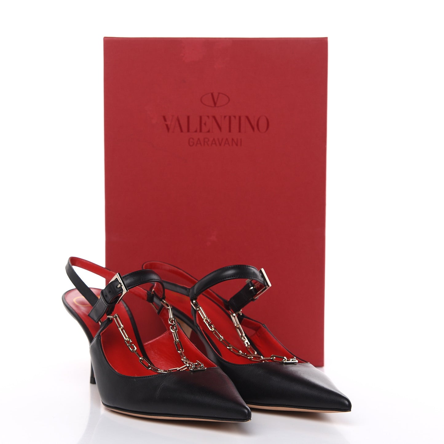 Smooth Calfskin Chain Slingback Pumps 39.5 Black
