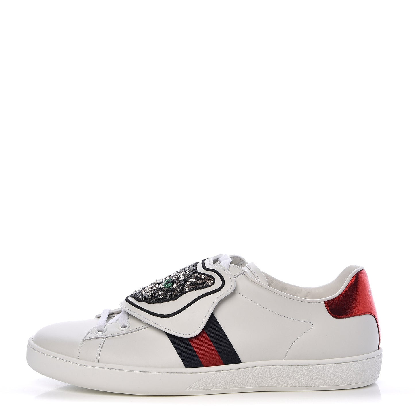 Calfskin Sequins Web Cat Womens Ace Sneakers 40.5 White