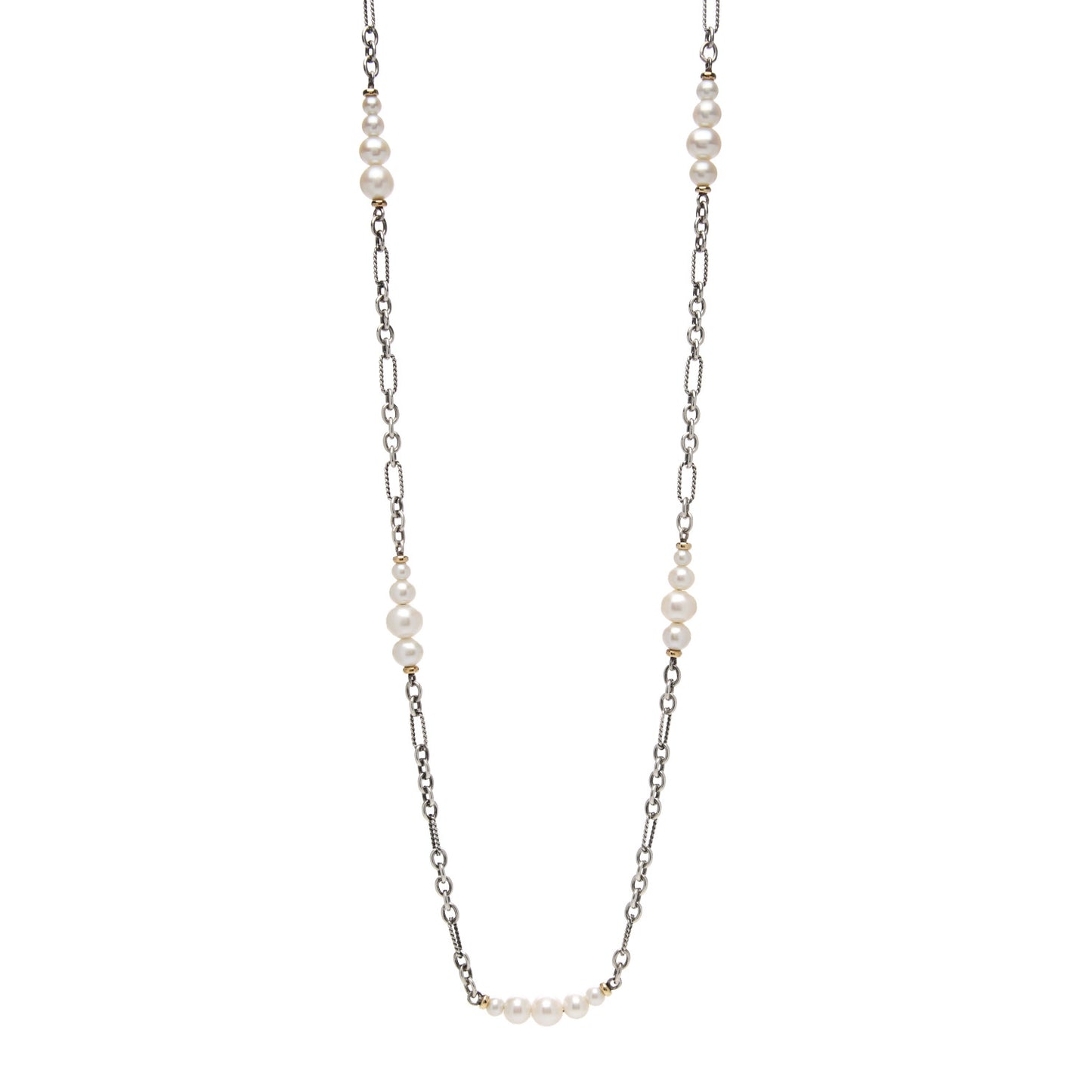 Sterling Silver 18K Yellow Gold Baroque Pearl Long Figaro Chain Necklace