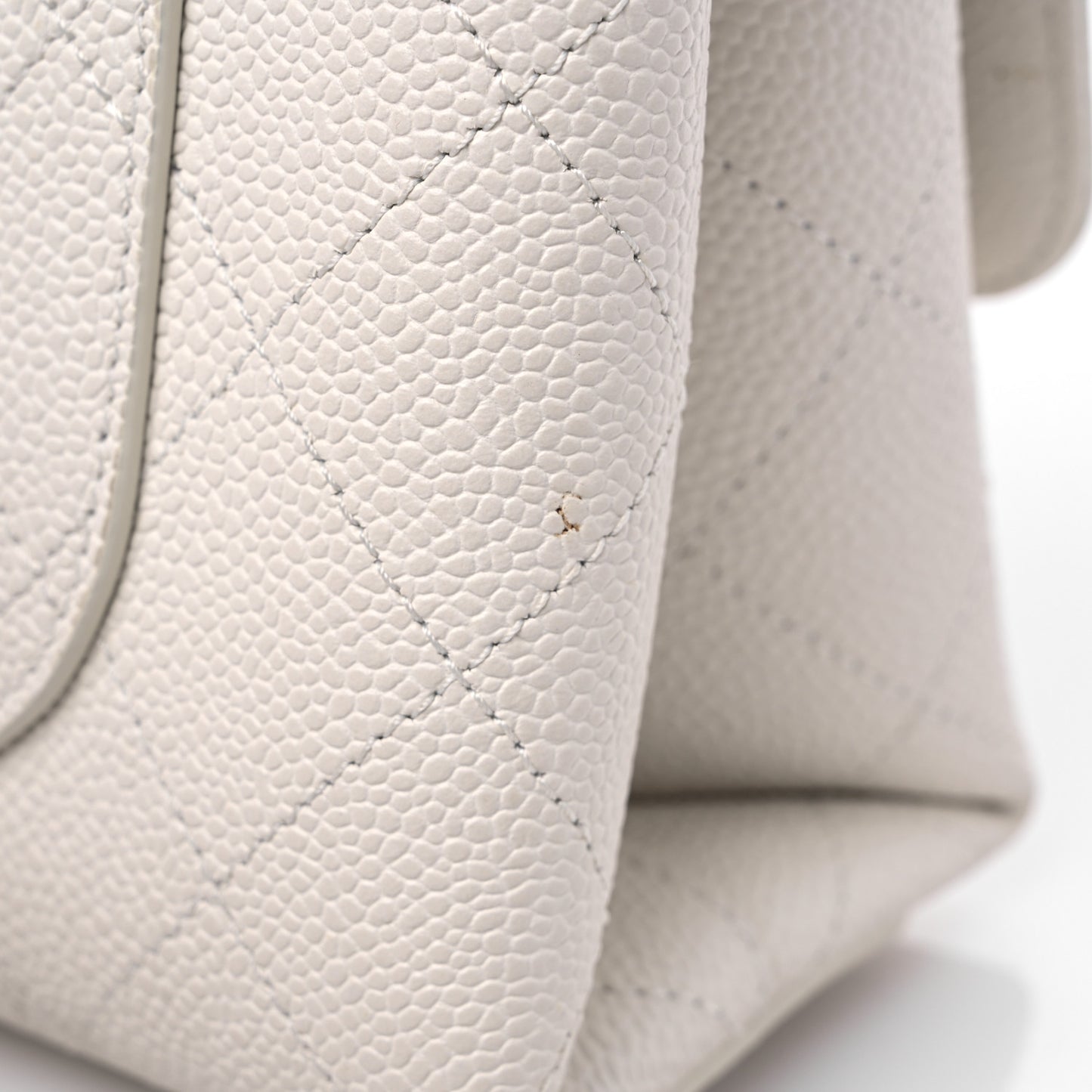 Caviar Diamond Stitched Small Top Handle Flap White