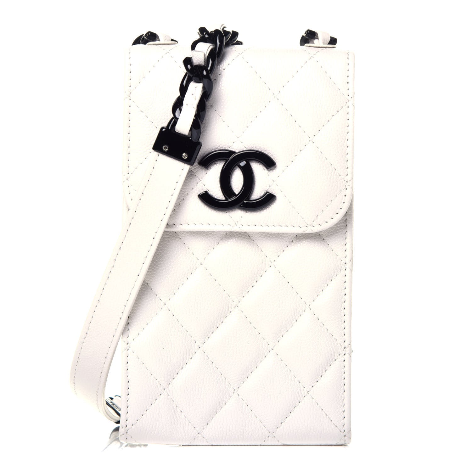Chanel Caviar Quilted My Everything Clutch With Chain White Black 1 of 9