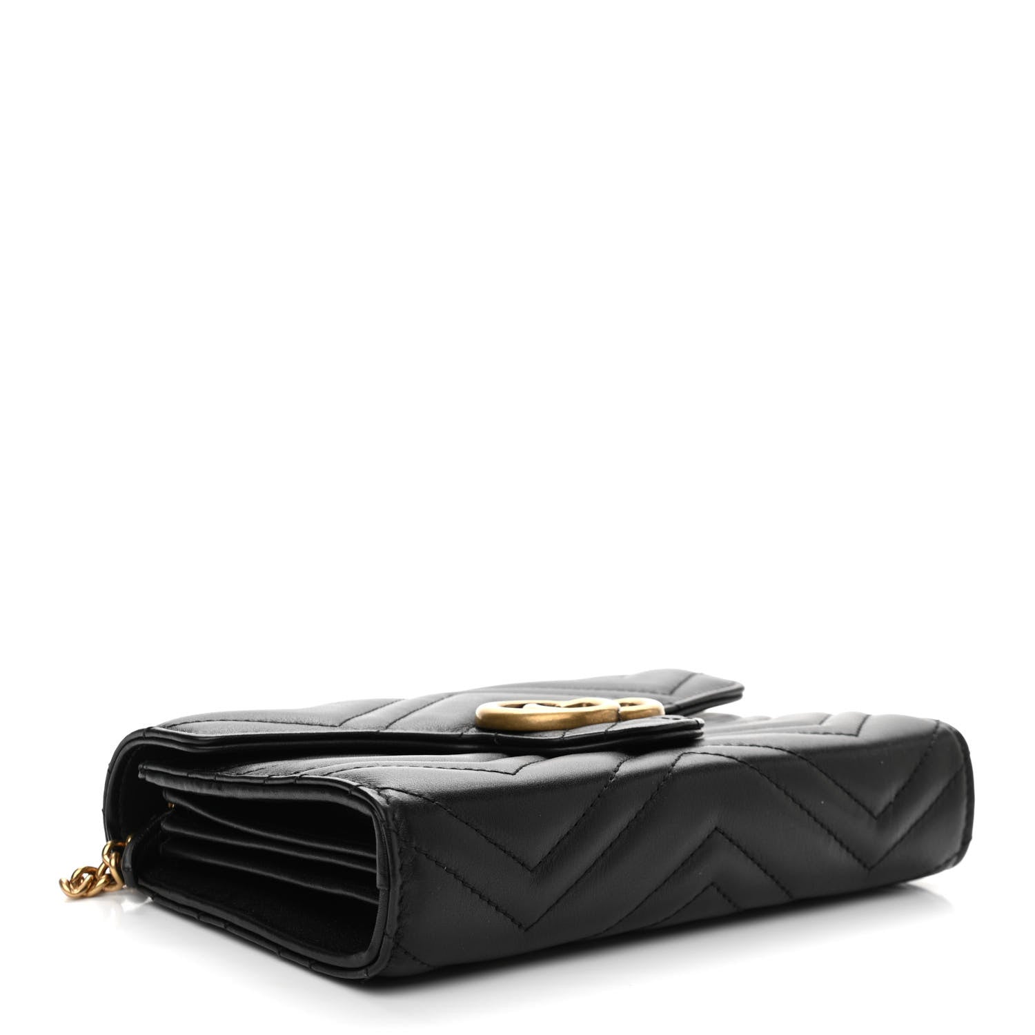 Gucci Calfskin Matelasse GG Marmont Chain Wallet Black 4 of 14