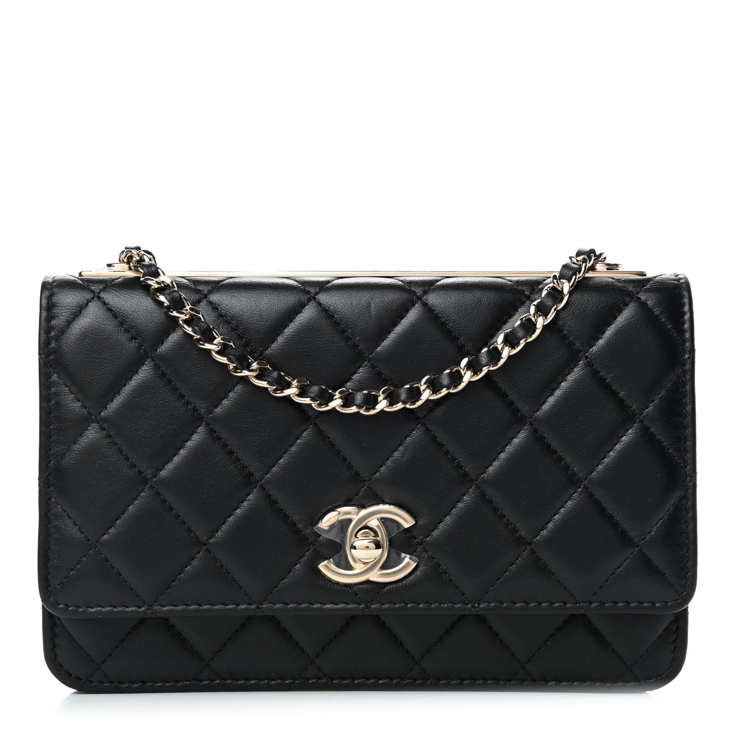 Lambskin Quilted Trendy CC Wallet On Chain WOC Black