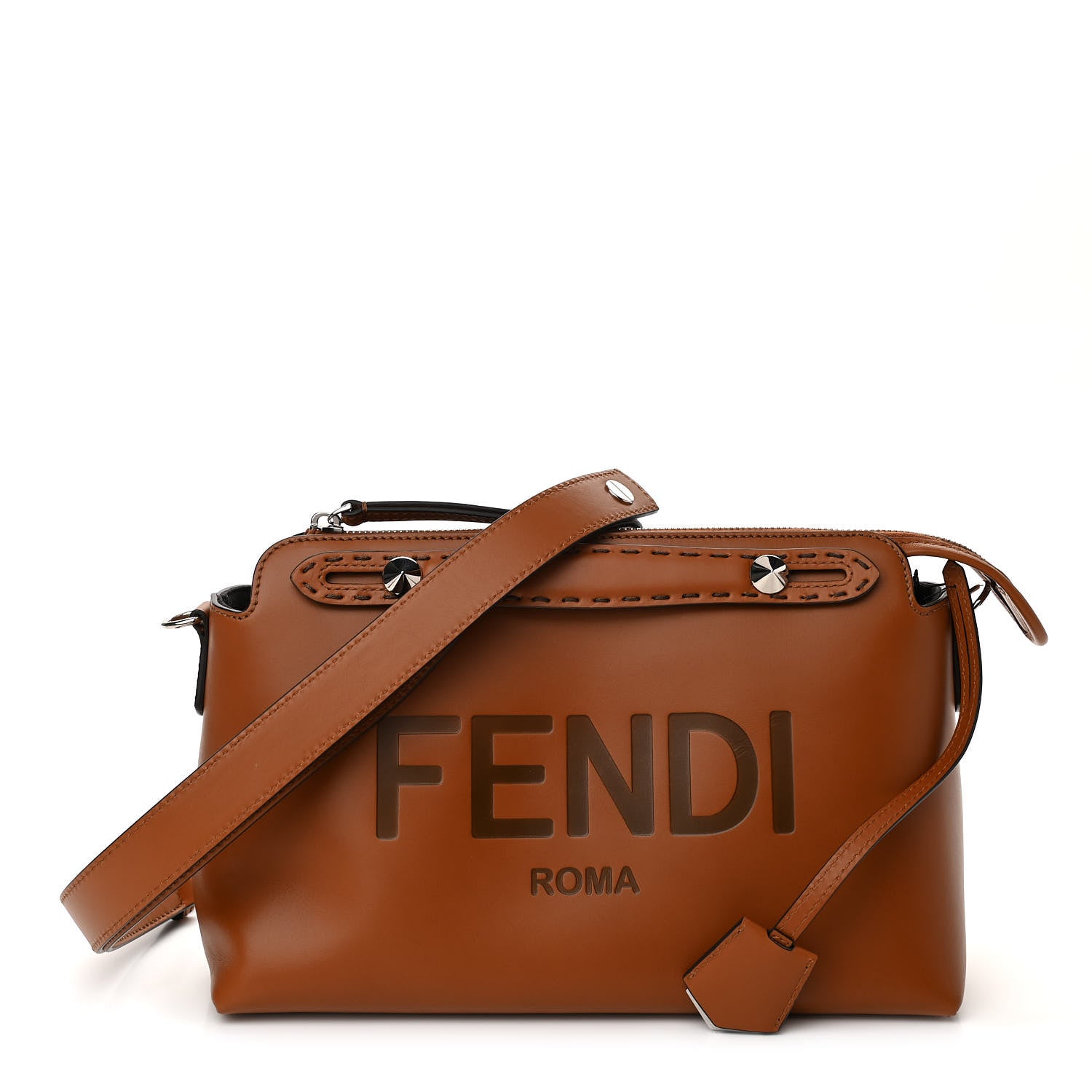 Fendi Vitello King Logo Embossed Medium By The Way Boston Bag Cuoio 1 of 10
