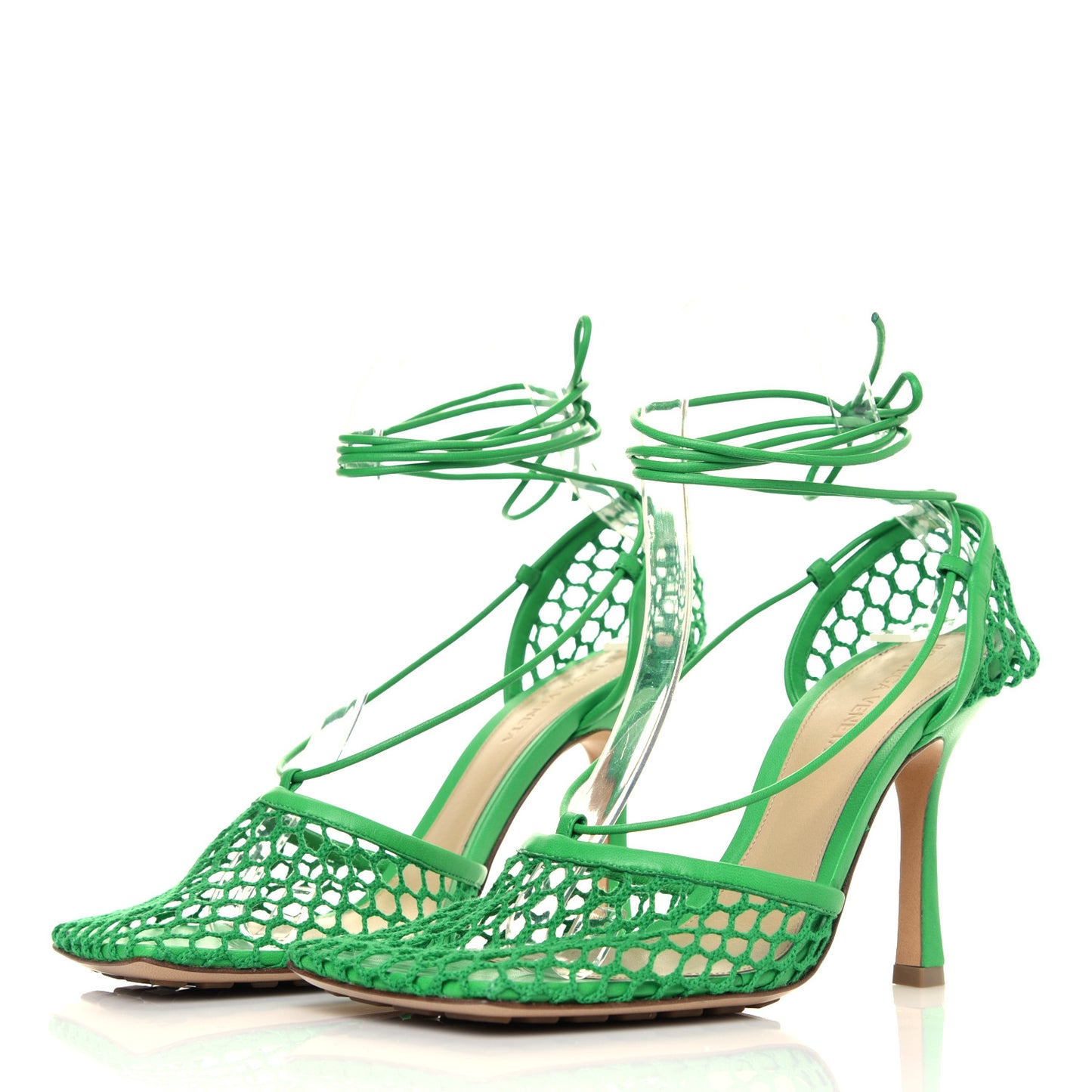 Mesh Nappa Stretch Ankle Tie 90mm Sandals 38 Grass