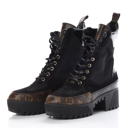 Louis Vuitton Suede Calfskin Monogram Laureate Platform Desert Boots 36 Black 3 of 7