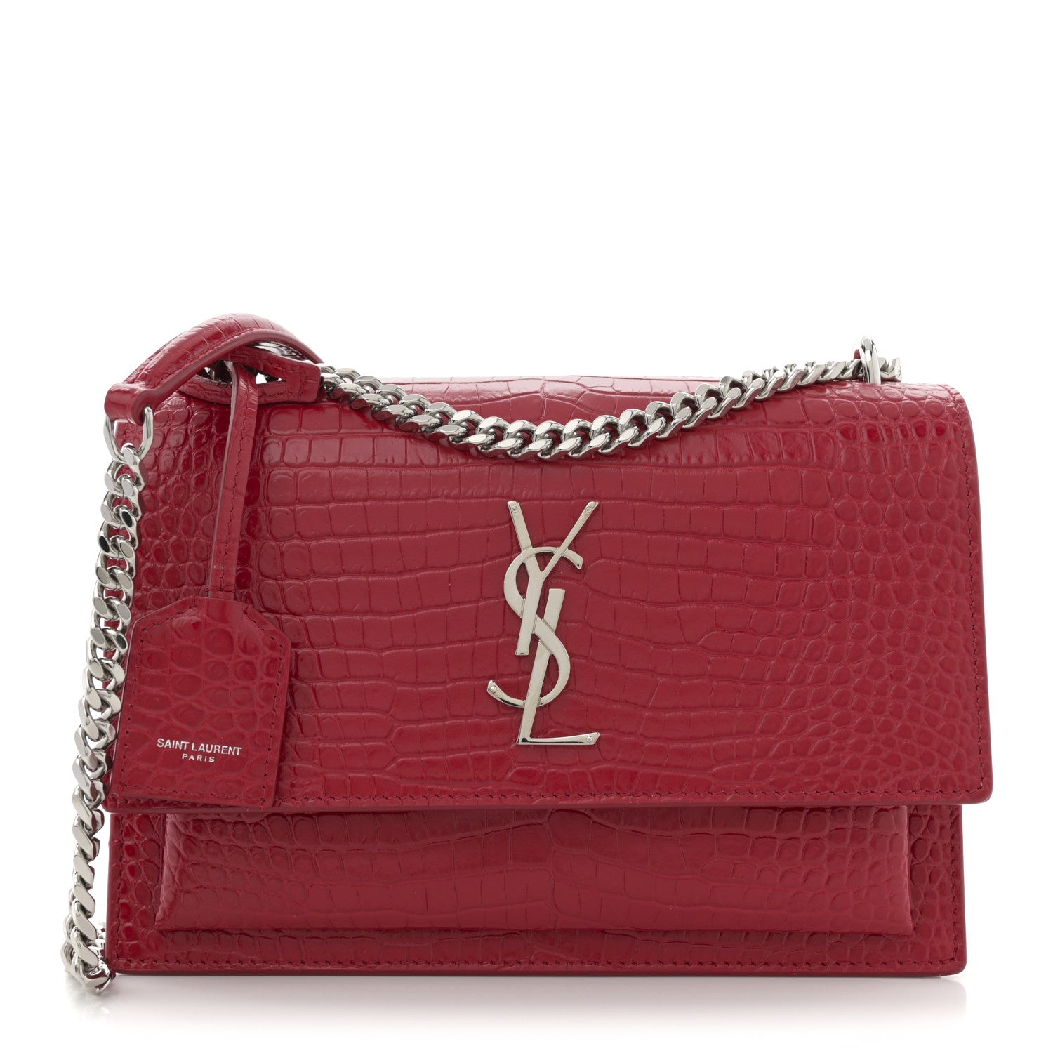 Saint Laurent Calfskin Crocodile Embossed Medium Monogram Sunset Sunset Rouge Eros 1 of 10