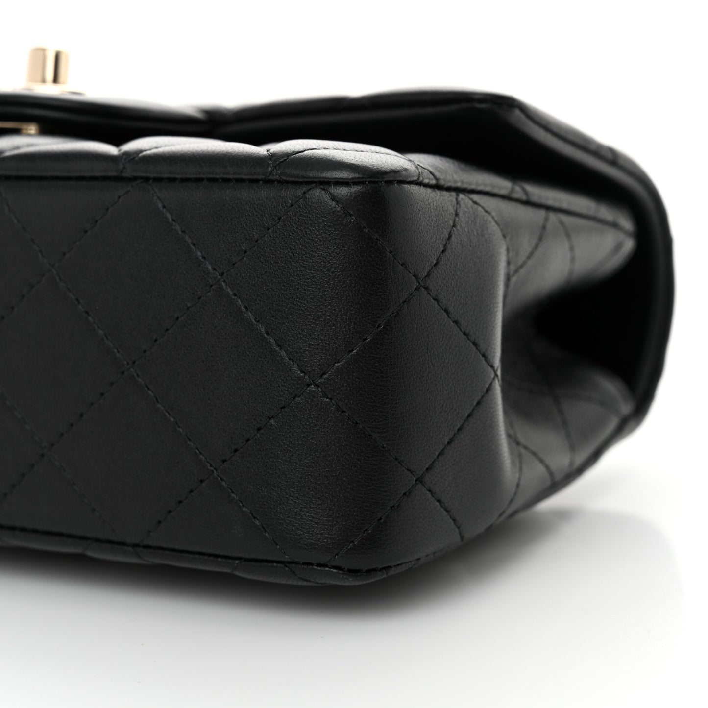 Lambskin Quilted Mini Top Handle Rectangular Flap Black