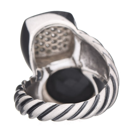 David Yurman Sterling Silver Diamond Black Onyx Bypass Cable Ring 52 6 4 of 5