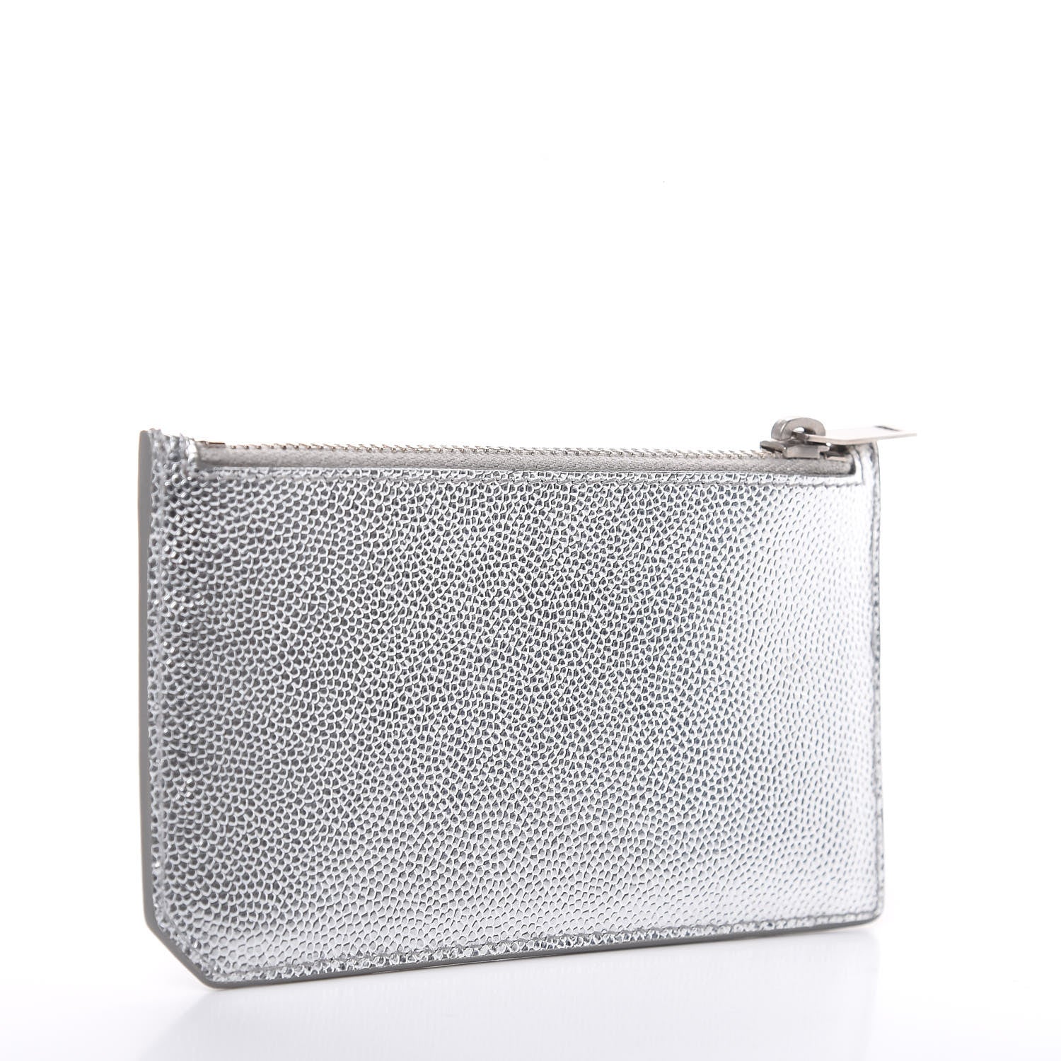 Saint Laurent Grained Calfskin 5 Fragments Zip Pouch Card Holder Silver 3 of 8