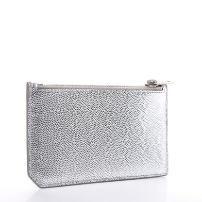 Saint Laurent Grained Calfskin 5 Fragments Zip Pouch Card Holder Silver 3 of 8