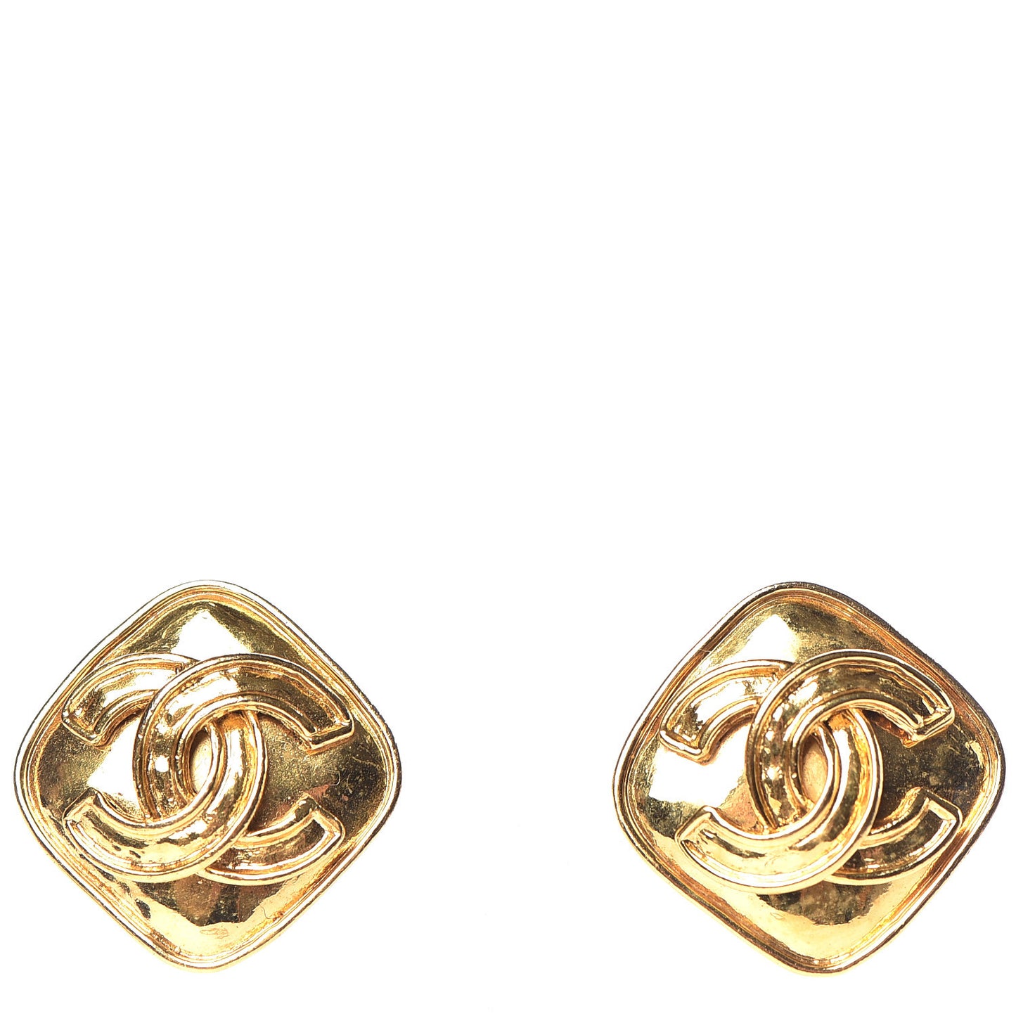 CC Square Clip On Earrings Gold