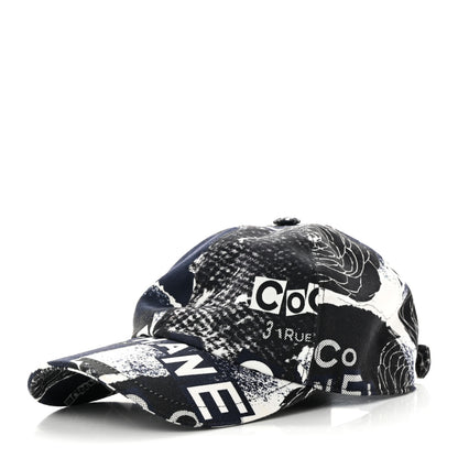 Chanel Cotton Coco Print Cap Hat Navy Black White 1 of 9