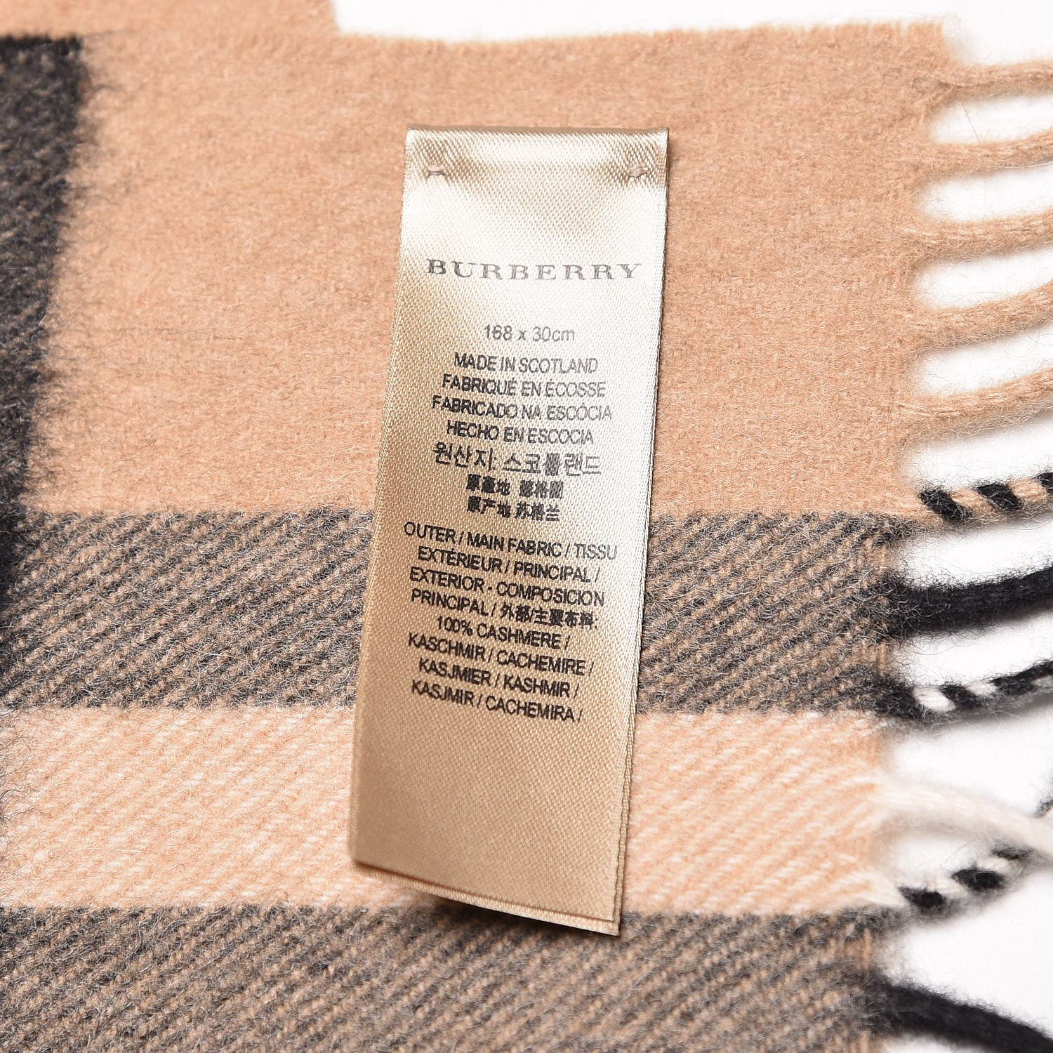 Burberry Cashmere Giant Check Fringe Scarf Camel 4 of 5