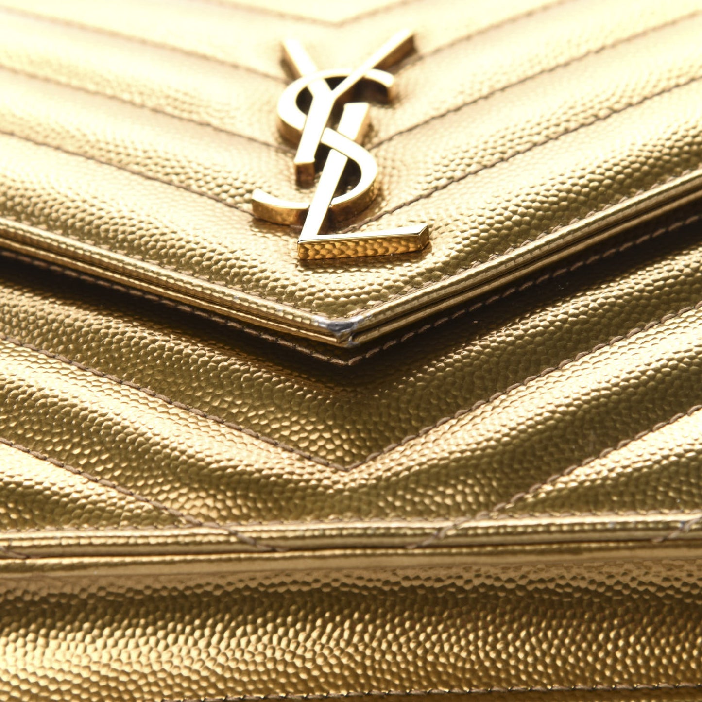 Metallic Calfskin Matelasse Chevron Monogram Envelope Chain Wallet Antic Gold