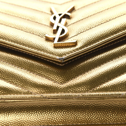 Saint Laurent Metallic Calfskin Matelasse Chevron Monogram Envelope Chain Wallet Antic Gold 11 of 12
