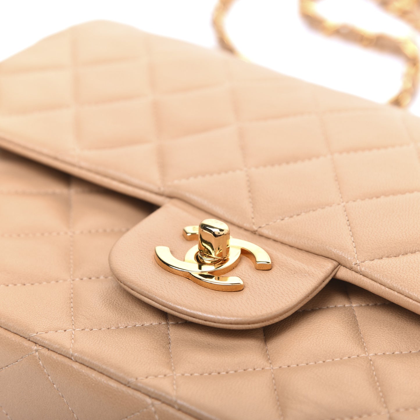 Lambskin Quilted Medium Double Flap Beige