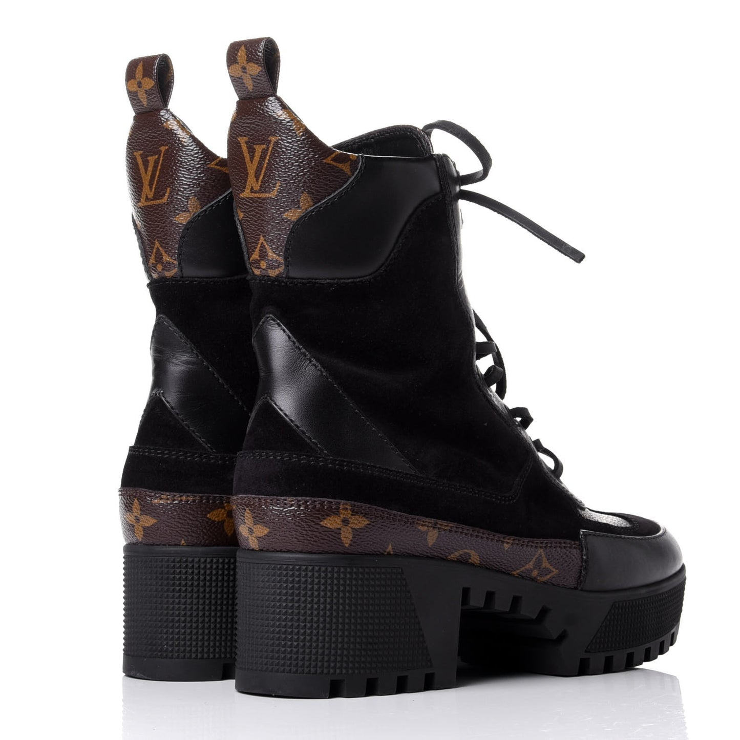 Suede Calfskin Monogram Laureate Platform Desert Boots 37 Black