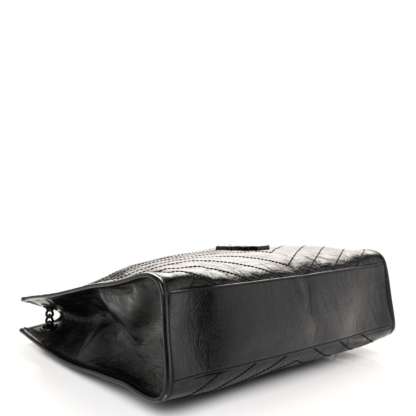 Crinkled Calfskin Matelasse Monogram Large Niki Shopper Tote Black