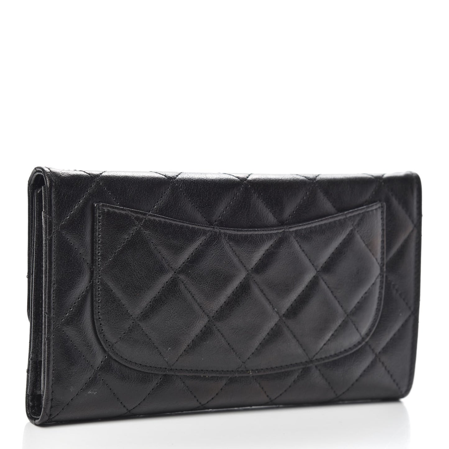 Calfskin Quilted Large Flap Wallet Black