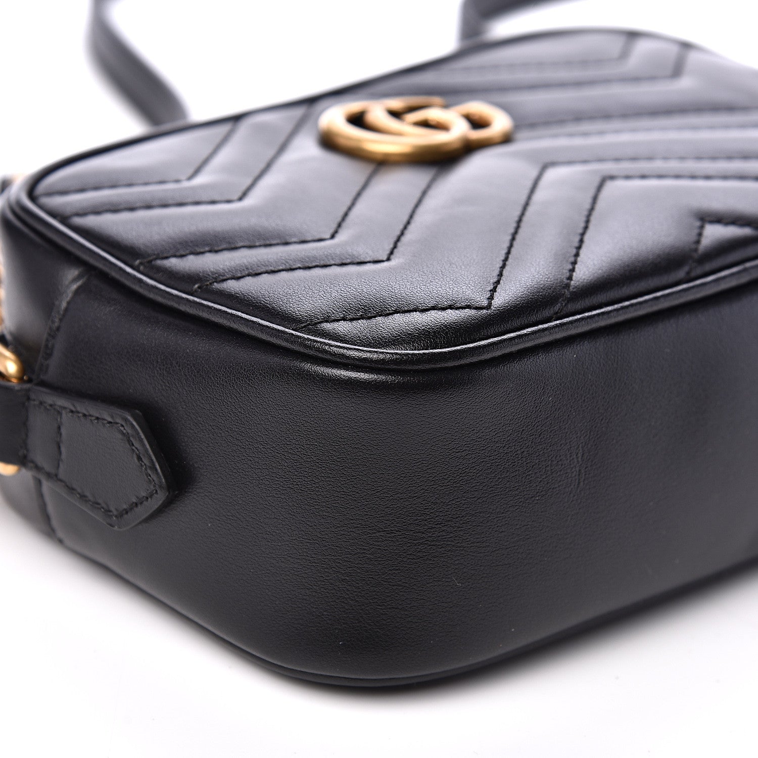 Gucci Calfskin Matelasse Mini GG Marmont Chain Shoulder Bag Black 7 of 10