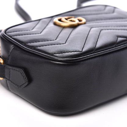 Gucci Calfskin Matelasse Mini GG Marmont Chain Shoulder Bag Black 7 of 10