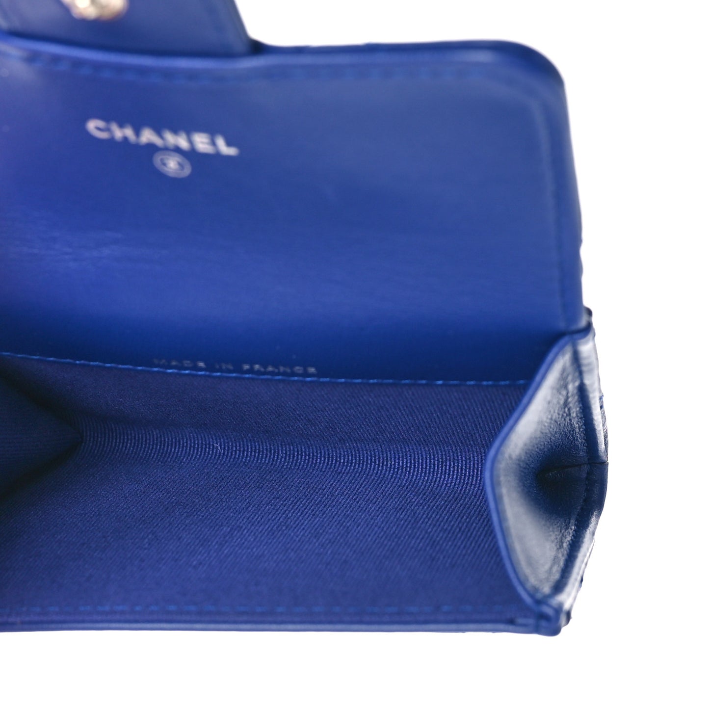 Lambskin Quilted Flap Card Holder Wallet Blue