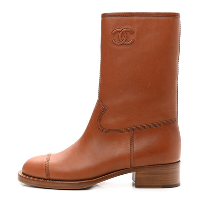 Chanel Calfskin CC Logo Mid Calf Boots 38.5 Caramel 1 of 12