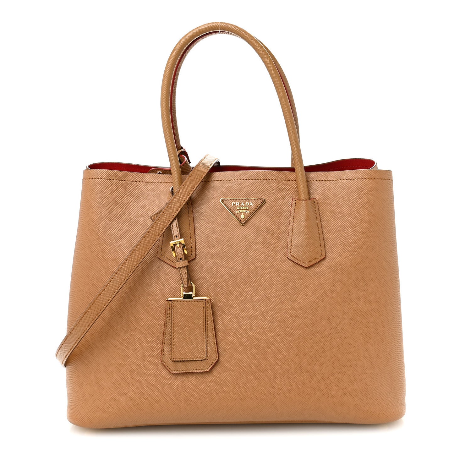 Saffiano Cuir Medium Double Bag Caramel Fuoco