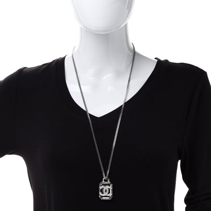 Chanel Crystal Baguette CC Mirror Pendant Necklace Silver 2 of 6